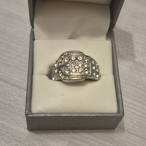 4/$12 Silver Tone Crystal Buckle Ring